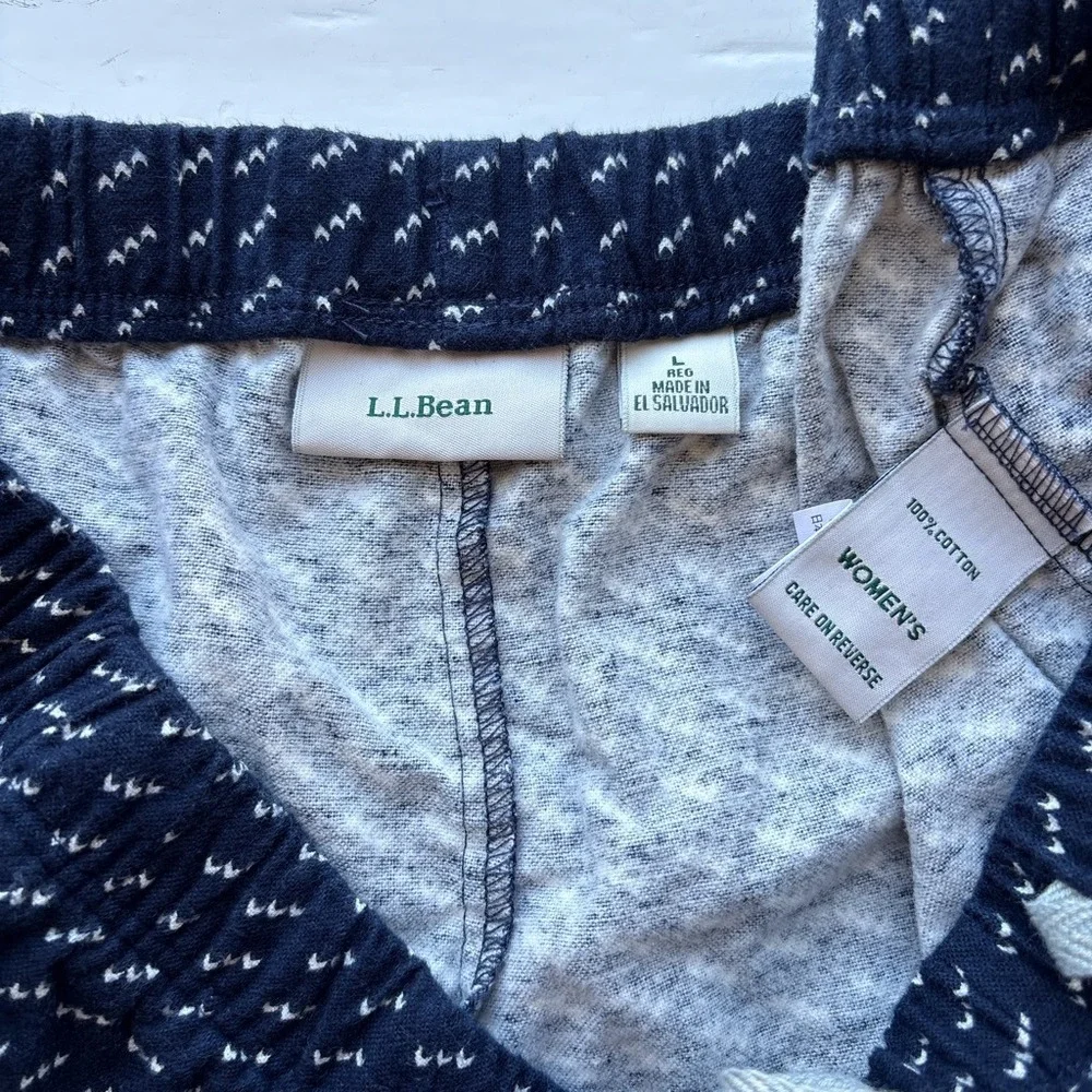 L.L.Bean Pajama Pants Women L Flannel Sleep Bottoms Navy Blue Cotton Printed